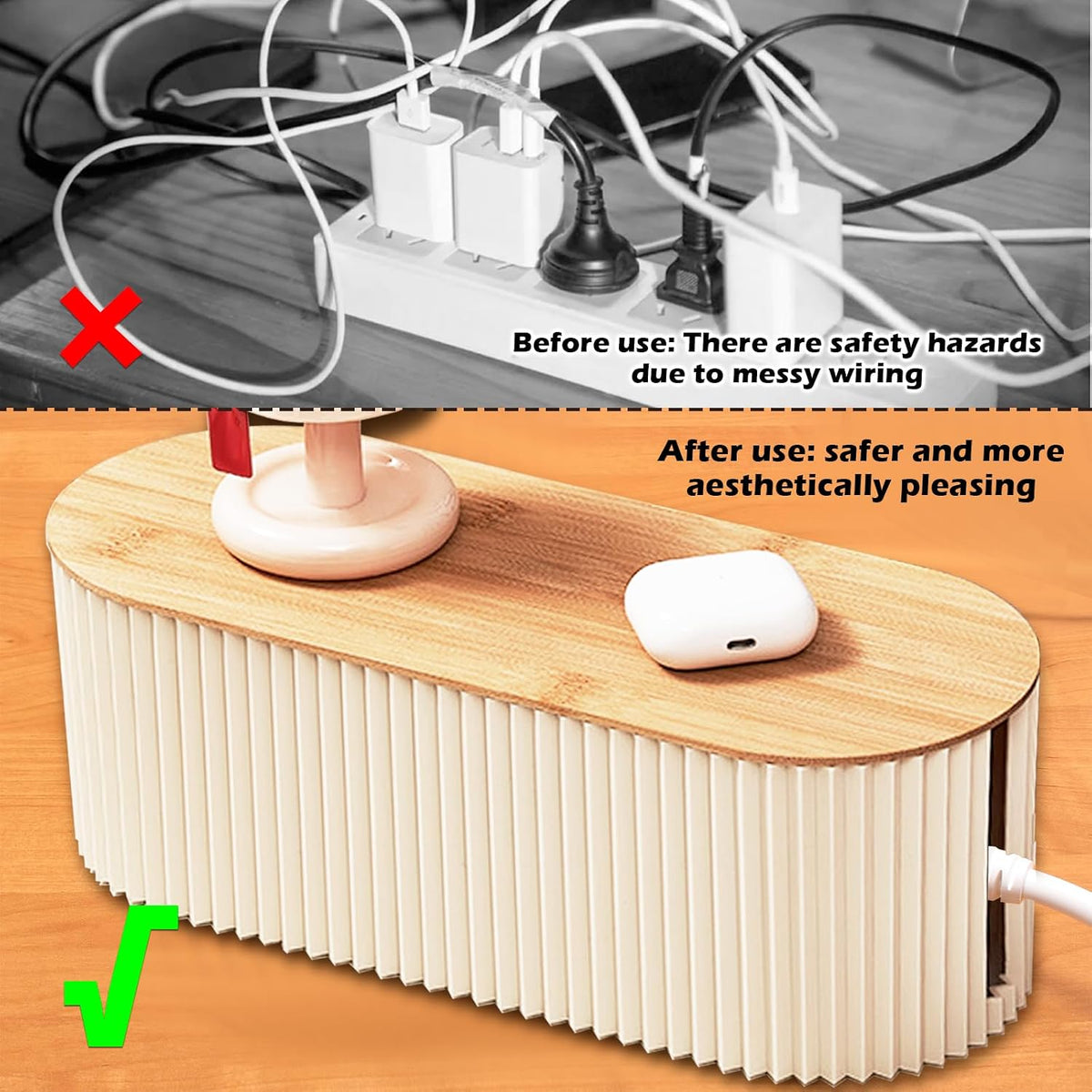 Cable Box, Cable Organiser Box for Tidy Wire Storage at Home and Office