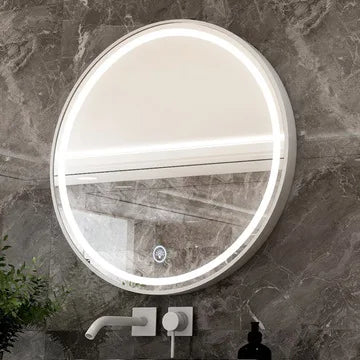 Round LED touch wall mirror with dimmable light, metal frame, 50cm or 60cm – image 9
