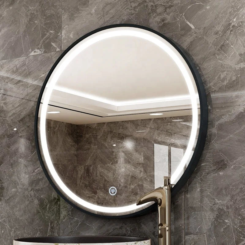 Round LED touch wall mirror with dimmable light, metal frame, 50cm or 60cm – image 4