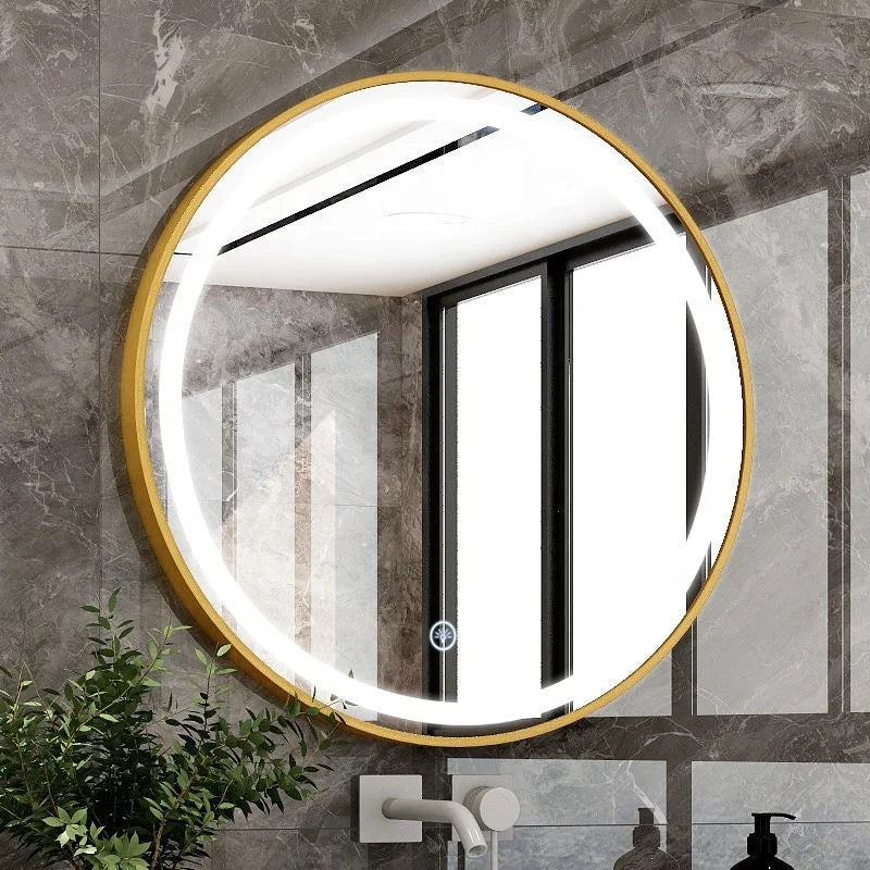 Round LED touch wall mirror with dimmable light, metal frame, 50cm or 60cm – image 5