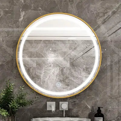 Round LED touch wall mirror with dimmable light, metal frame, 50cm or 60cm – image 10