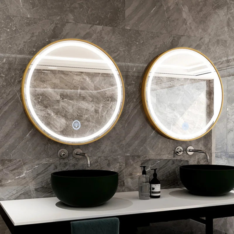 Round LED touch wall mirror with dimmable light, metal frame, 50cm or 60cm – image 3