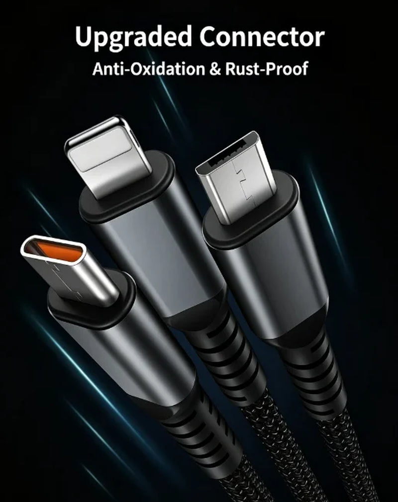 100W 3IN1 Transparent Luminous Fast Charging Cable Multifunction USB Typec Extension Cord for Android Smart Devices