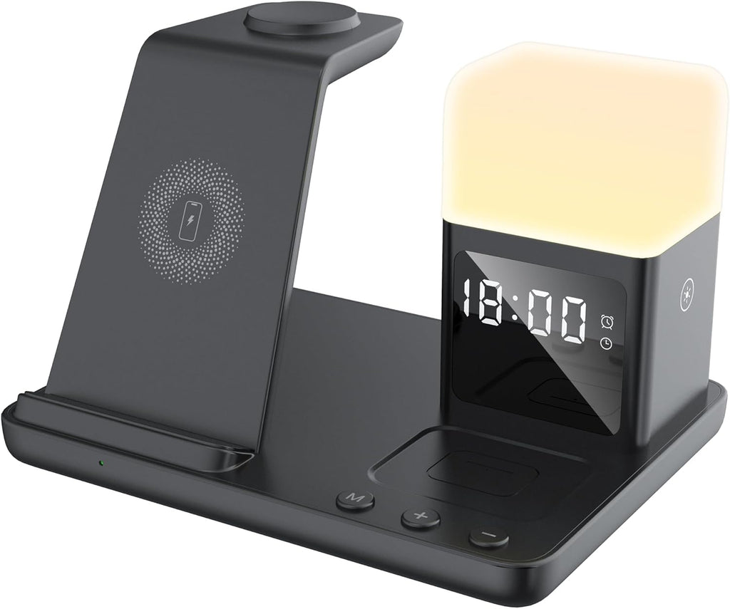 6In1 Wireless Charging Station for Samsung Charging Station for Multiple Devices with Alarm Clock & Night Light Nightstand Charging Station for Samsung S26 25 24 23 22 Ultra for Galaxy Watch